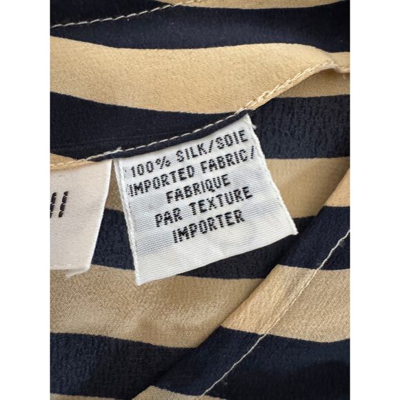 Anne Klein II Silk Button Up Blouse in Navy/Beige Stripe, Size 10 - Picture 7 of 7